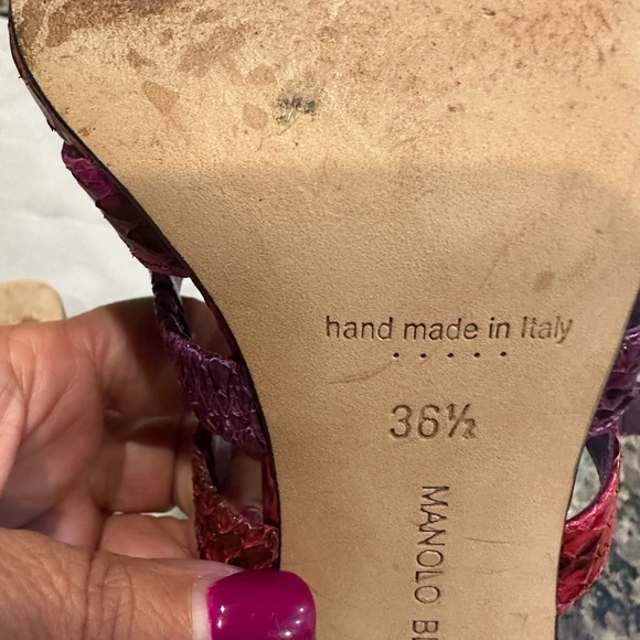 Manolo Blahnik Multi-Strap Snakeskin Mules - Pink & Purple Ombré (36.5) - Picture 5 of 8